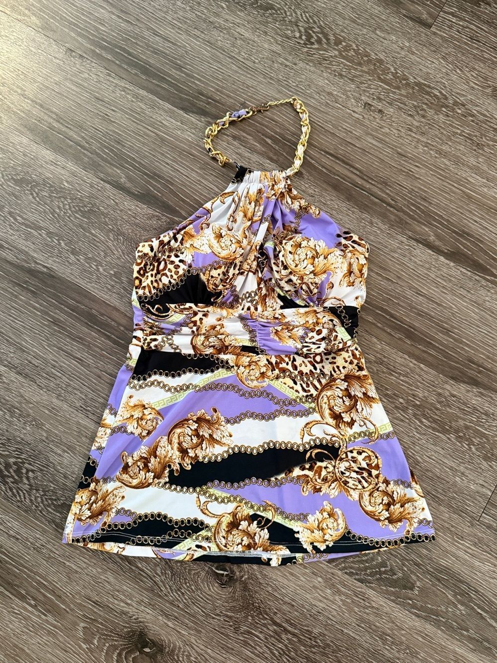 Cache Y2K Gold Chain Neck Halter Top
